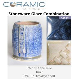 Capri Blue SW-109 over Himalayan Salt SW-187 Stoneware Glaze Combination